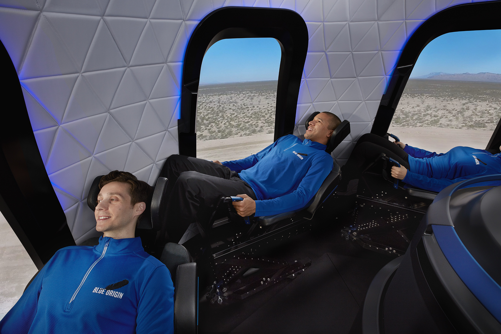 Blue Origin capsule with fliers