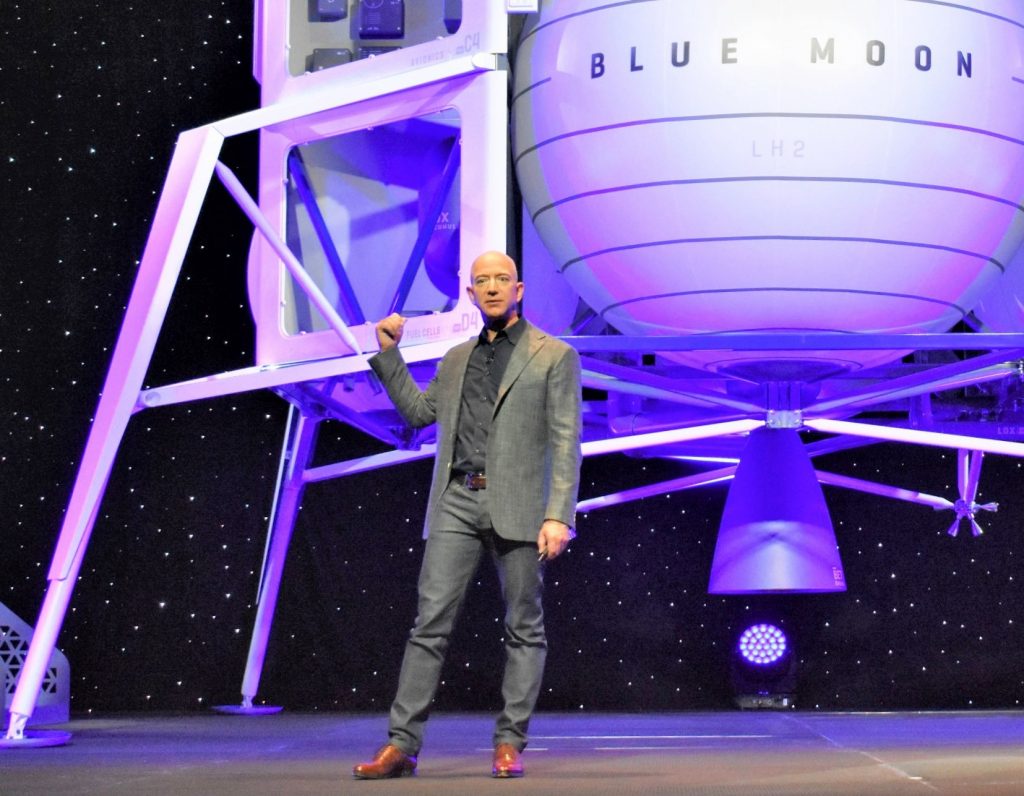 Jeff Bezos with Blue Moon lunar lander